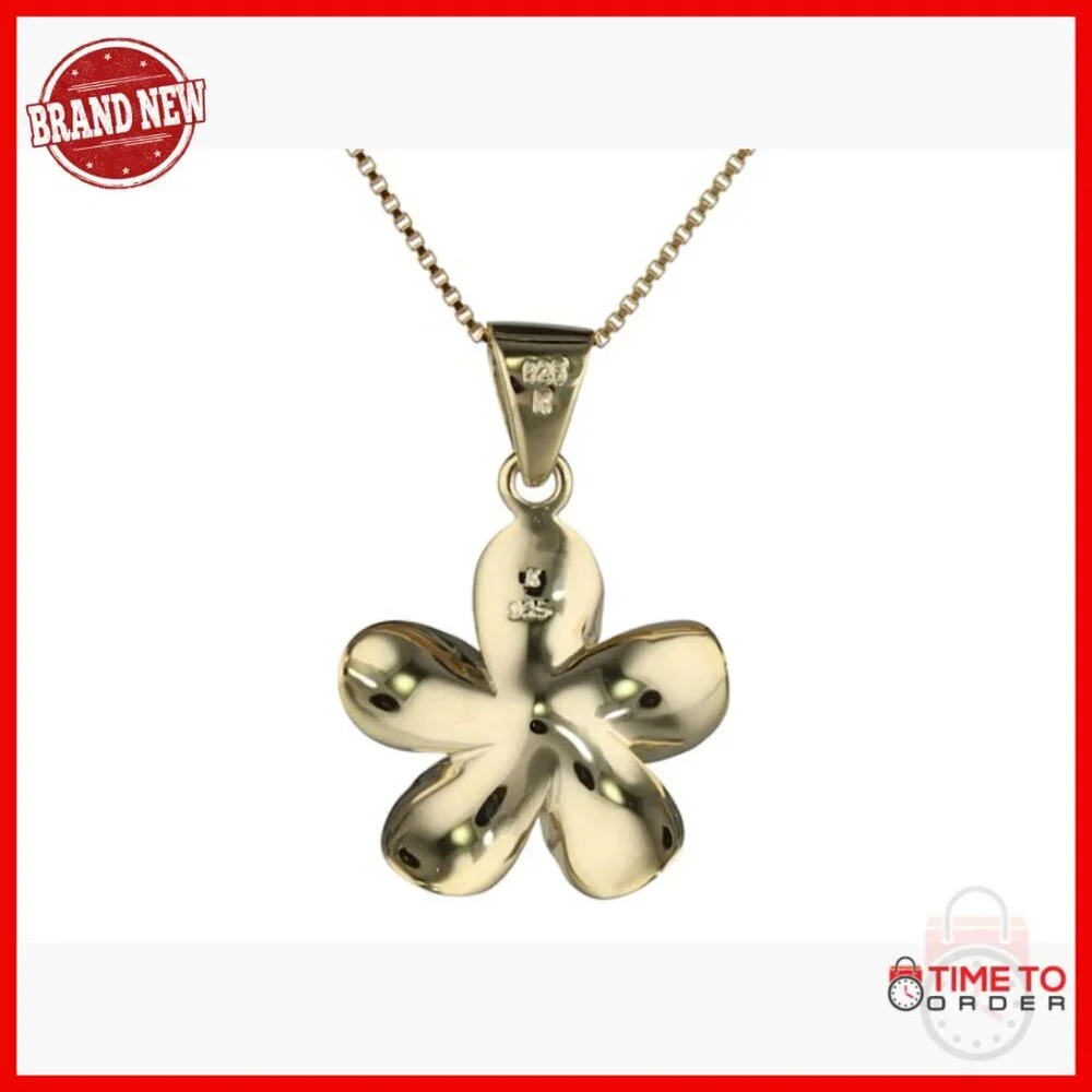Sterling Silver Plumeria Flower Pendant Necklace with CZ Stone 18mm